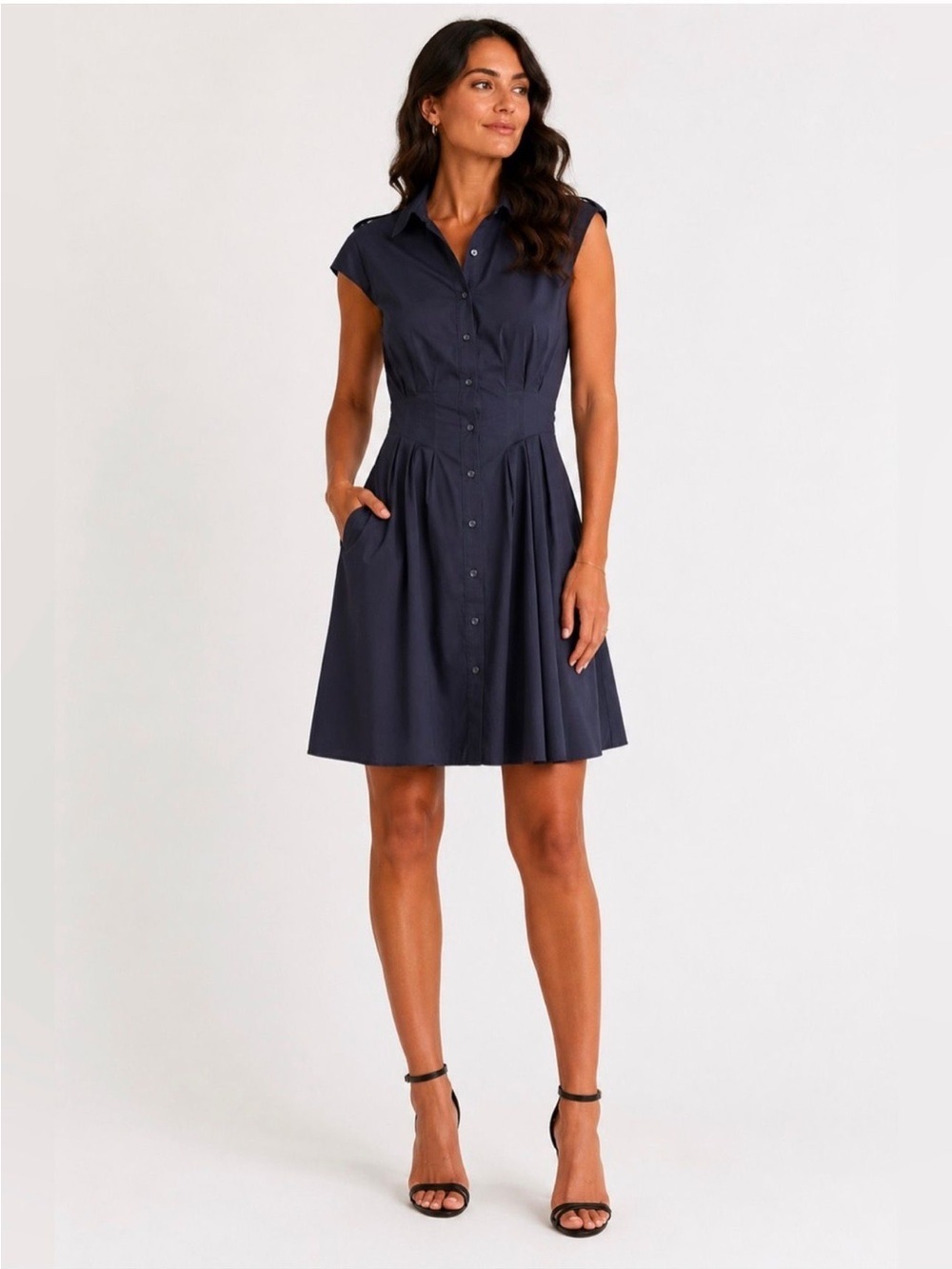 Eliza J Cap Sleeve Cotton Fit & Flare Shirtdress size S